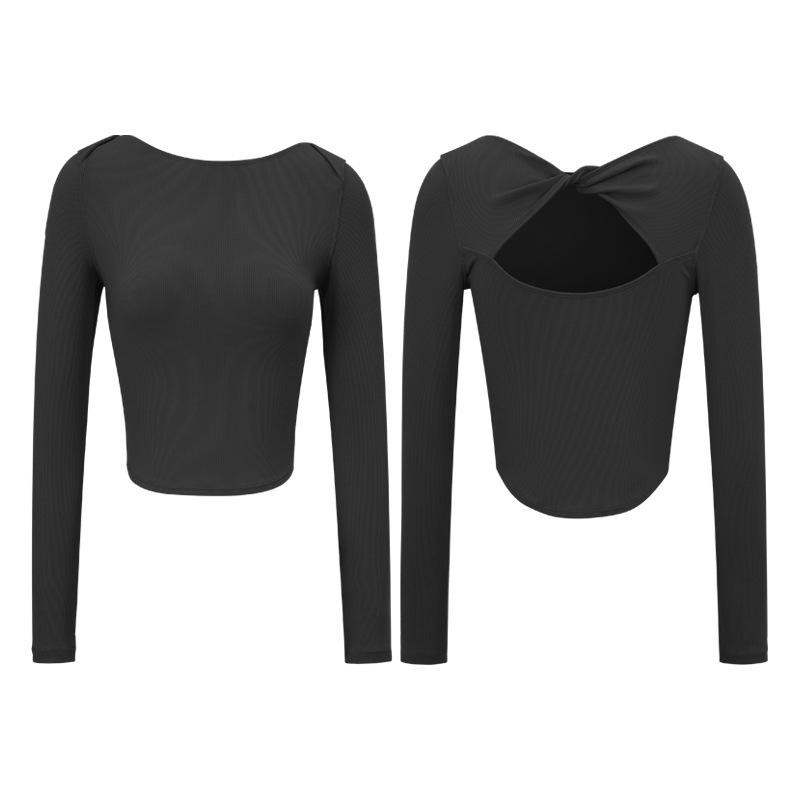 Lulu Women's Hollow-Out Back Yoga Wear: One-Shoulder Long Sleeve Tight Fitness Suit for Running & Sports Training.