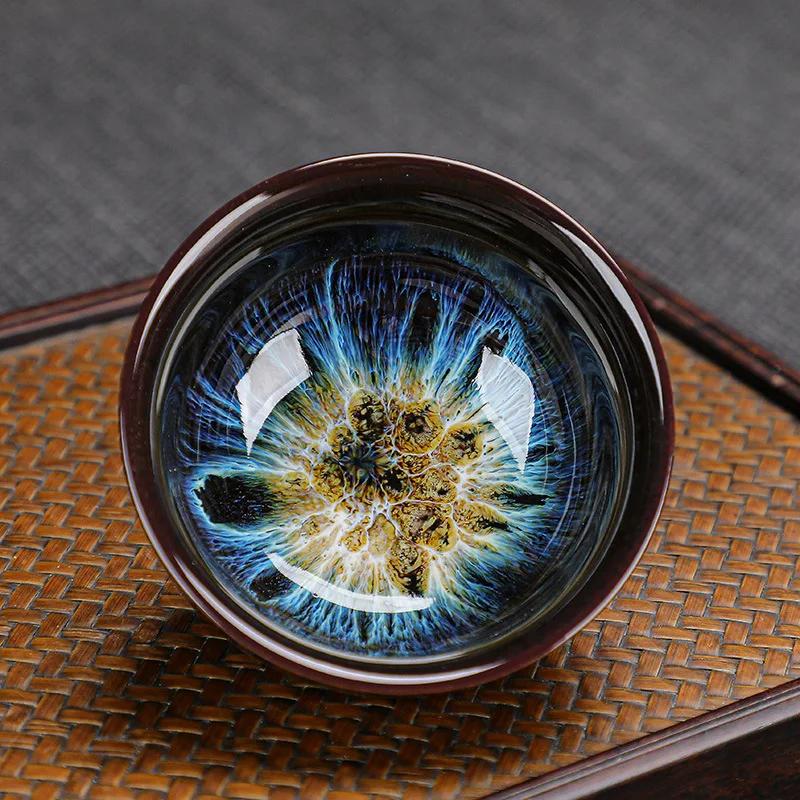 Chinese Colorful Kung Fu Tea Set: 1pc Ceramic Teapot + 4pcs Teacups, Jun Kiln-changed Teapot and Teacup Alluvial Gold Crafts