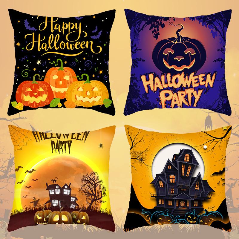 

Halloween Atmosphere Pumpkin Head Castle Pillow Case Cover Festive Living Room Sofa Decoration Pillow Cushion 45*45cm