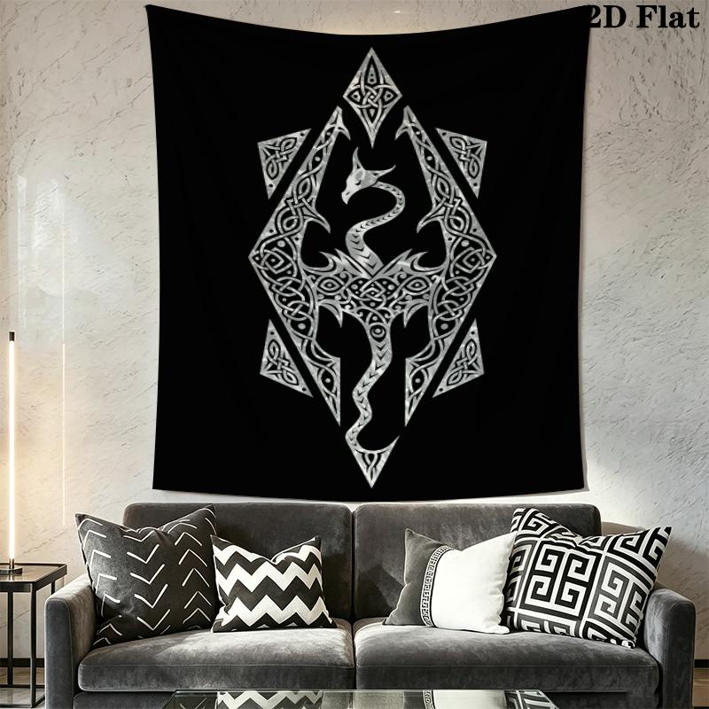 Skyrim Wall Tapestry Aesthetic Wall Hanging Printed Fabric Blanket Decorative Tapestries for Bedroom Living Room Home Decor