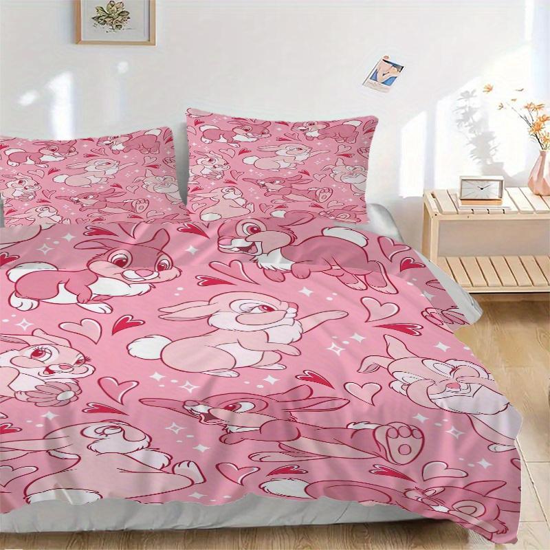 

3pcs Pink Bunny Love Heart Quilt Set - Soft and Comfortable Bedroom, Guest Room and Dorm Decor Bedding Set 1 Quilt Cover + 2 Pillowcases.S063 135x200cm