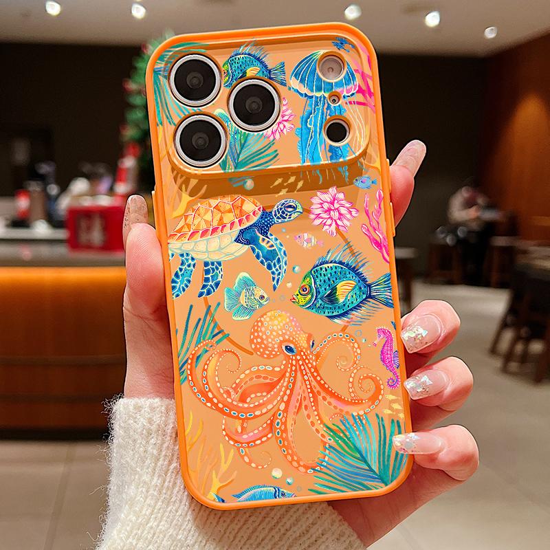 

SeaWorld Pattern Case For iPhone 17 Pro Max Magnetic For Magsafe Hybrid Slim Matte Cover For iPhone 16 15 14 13 Pro Max Octopus Starfish iPhone 13 помаранчевий