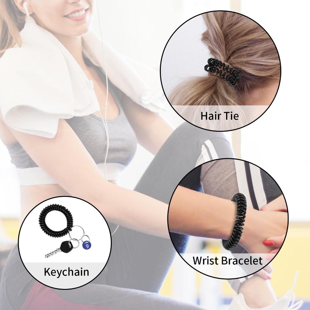 30pcs Wristlet Keychain Spring Spiral Wrist Coil Key Chain Badge Holders Wristband Key Ring Colorful Spiral Coil Hair Tie Sauna Accessaries Wrist Coil