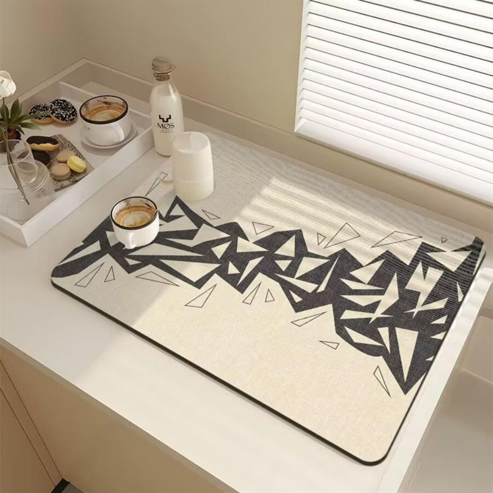 Stylish Line texture dot Diatom Mud Dish Drying Mat Super Absorbent NonSlip Kitchen Drain Pad For Tableware Coffee Machine Decor