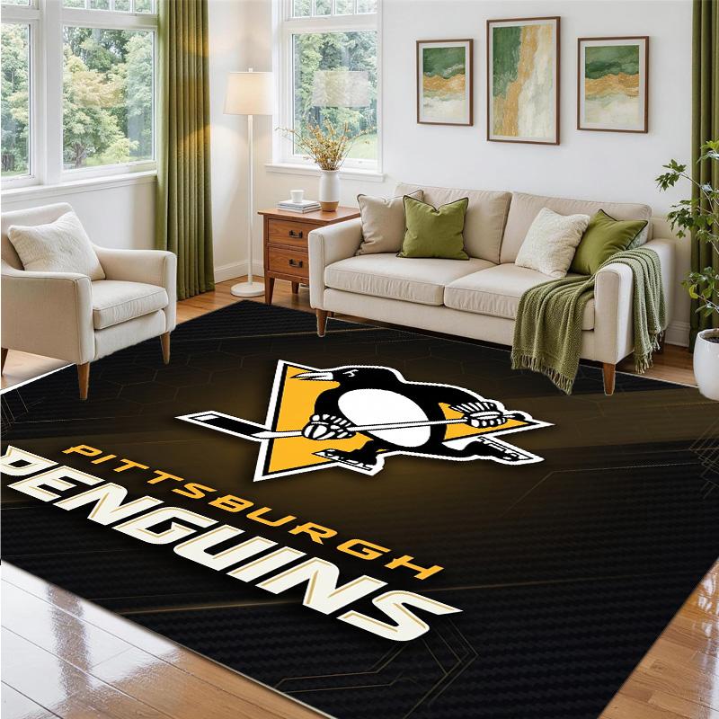 Pittsburgh Penguins Design Crystal Velvet Rug Soft Decorative Mat for Bedroom Entrance