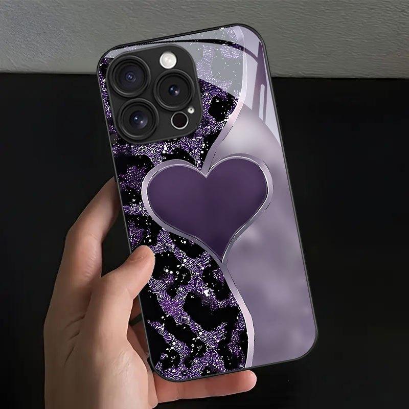 Purple Heart-Pattern Phone Case with Lens Protection Suitable for iPhone 16 15 14 Plus 13 12 12 Pro 11 11 Pro 11 Pro Max