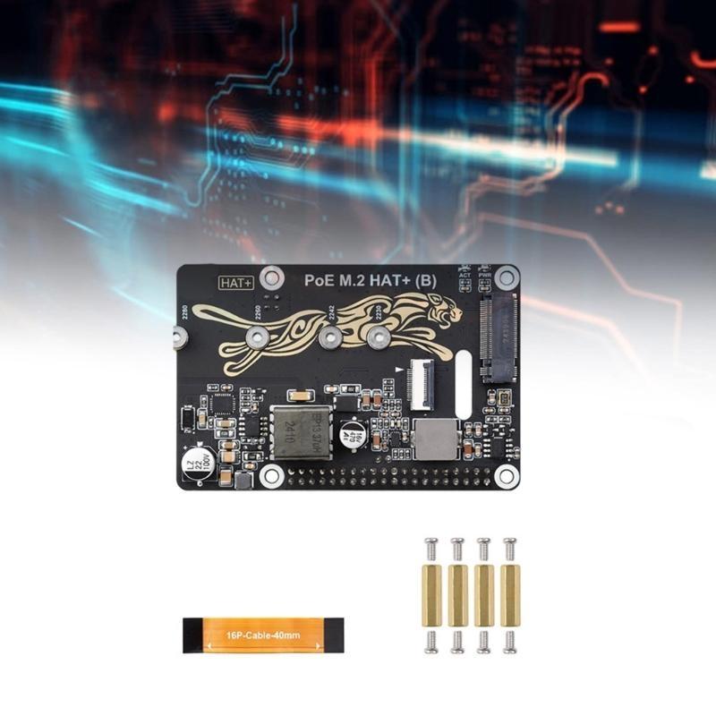 PCIe To M.2 Adapter Power over Ethernet Function For RPi 5 Support NVMe SSD 2230/2242/2260/2280 Fast Speed Read Write