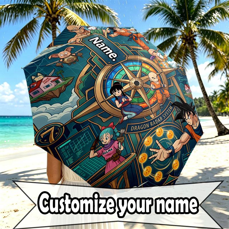 Custom Name Personalized Dragon Ball Z Print Umbrella, Auto Open Close, 8‑Rib Sturdy Frame, Commute Camping Hiking Use, Birthday Gift