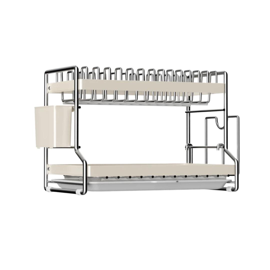 

Jingdong Jingzao Double-Layer Dish Rack, Countertop Draining Bowl And Chopstick Organizer, Kitchen Cooking Utensil Storage Rack білий
