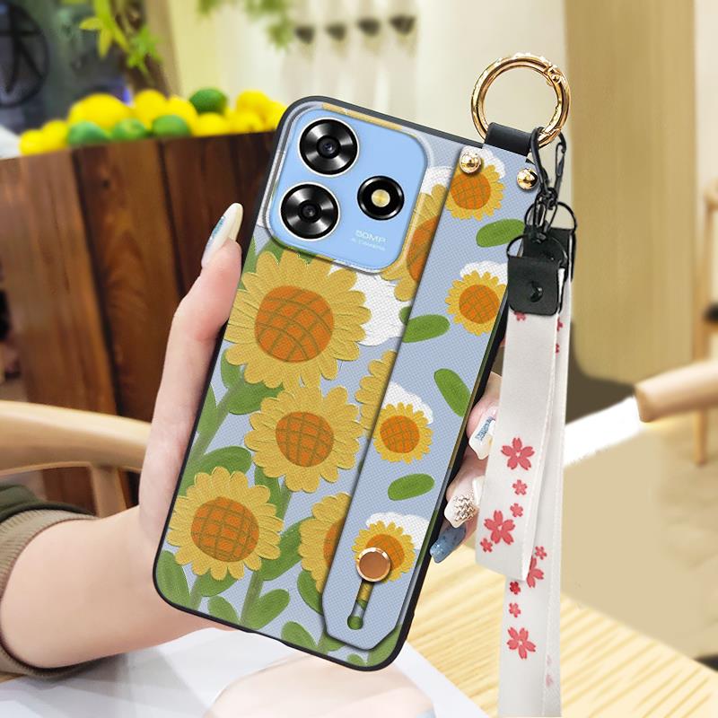 Phone Holder Kickstand Phone Case For ZTE Blade A73 4G/V50 Smart Durable Anti-dust Silicone Wrist Strap Fashion Design
