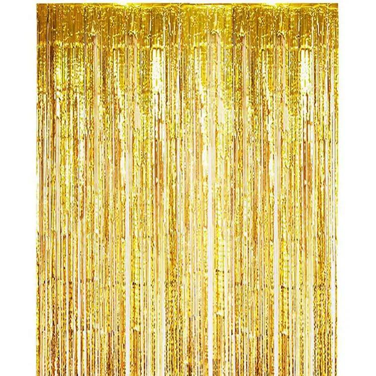 

1 Pcs Quality Foil Fringe Curtains Party Decoration 1*2M Women Wedding Backdrop Tinsel Foil Curtain Gold For Birthday Party золотой