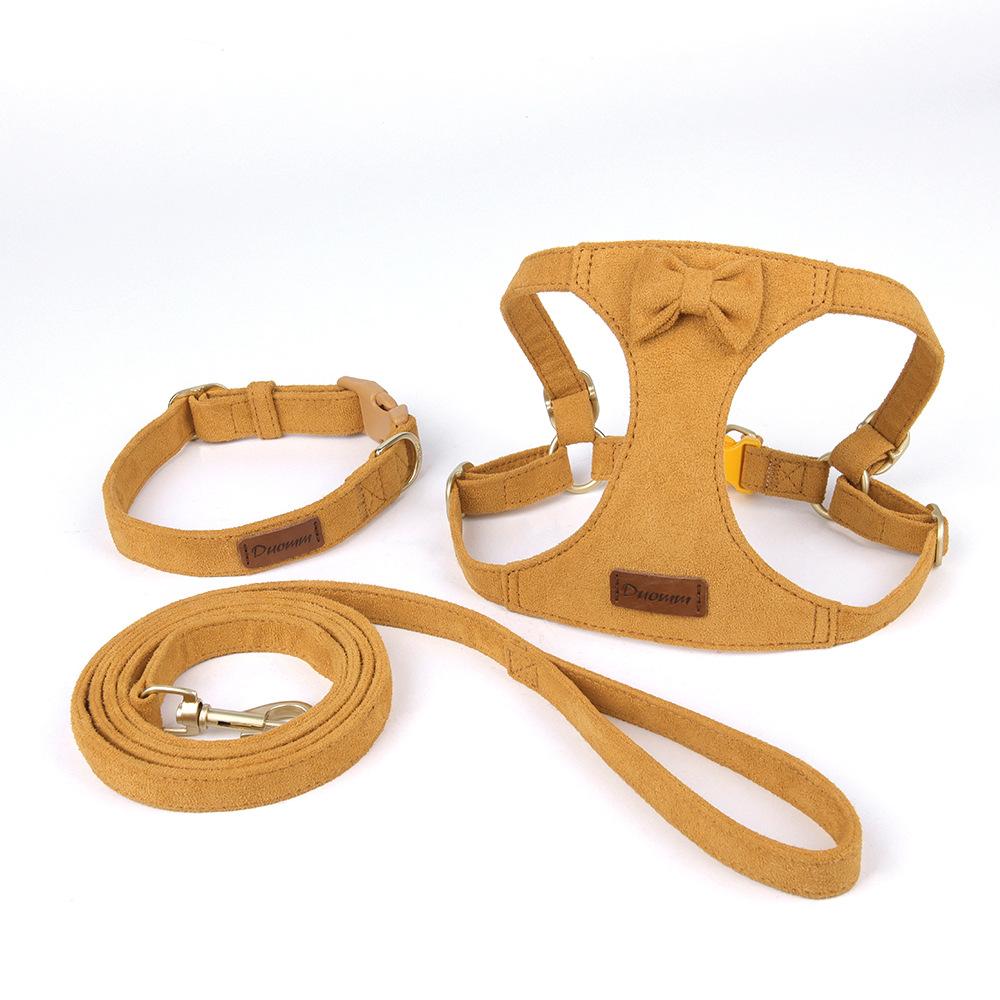 Custom Logo Luxury Solid Dog & Cat Harness Set and Leash Set with Bow Tie Design for Puppies