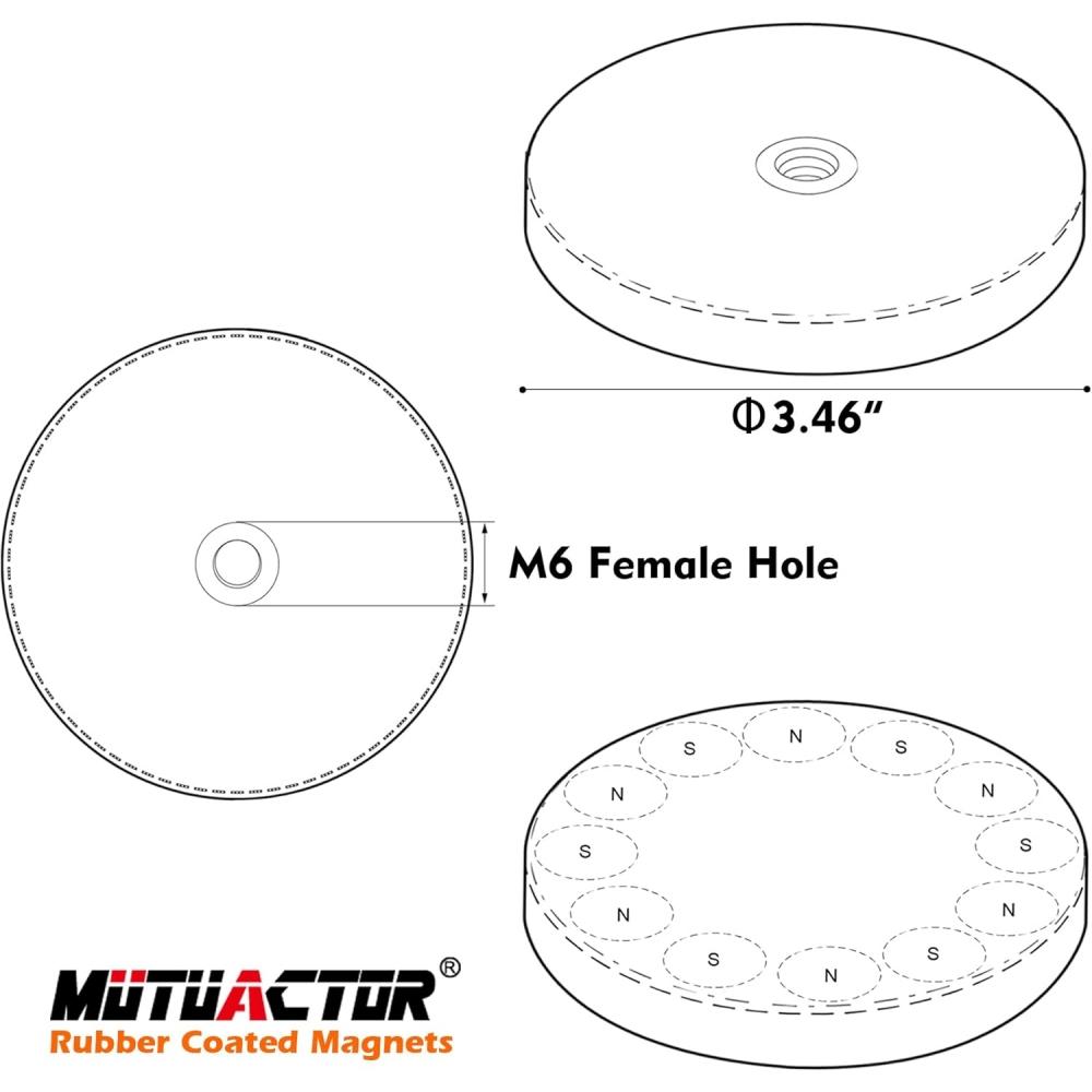 Mutuactor Heavy Duty Neodymium Round Magnet 2 Pcs 100 Lb Rubber Coated Magnetic 