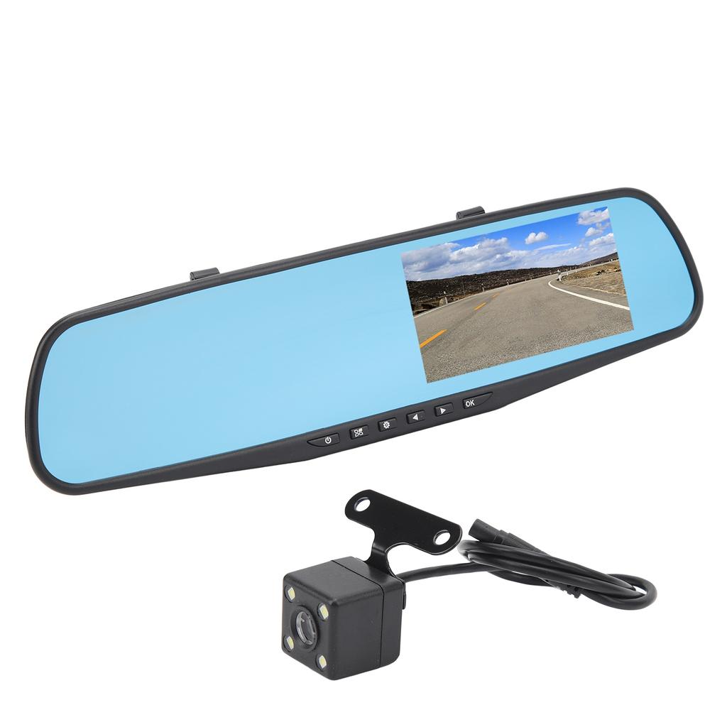 4.3 Inch Mirror Dash Cam 1080P HD Dual Lens Anti Glare Parking Monitor Smart Rearview Mirror Camera