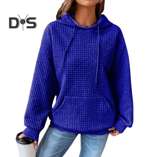 

Женская толстовка с капюшоном на осень-зиму с толстой вафельной текстурой, длинными рукавами и большим карманом, однотонная, свободная, эластичная, со шнурком, спортивная кофта XXL