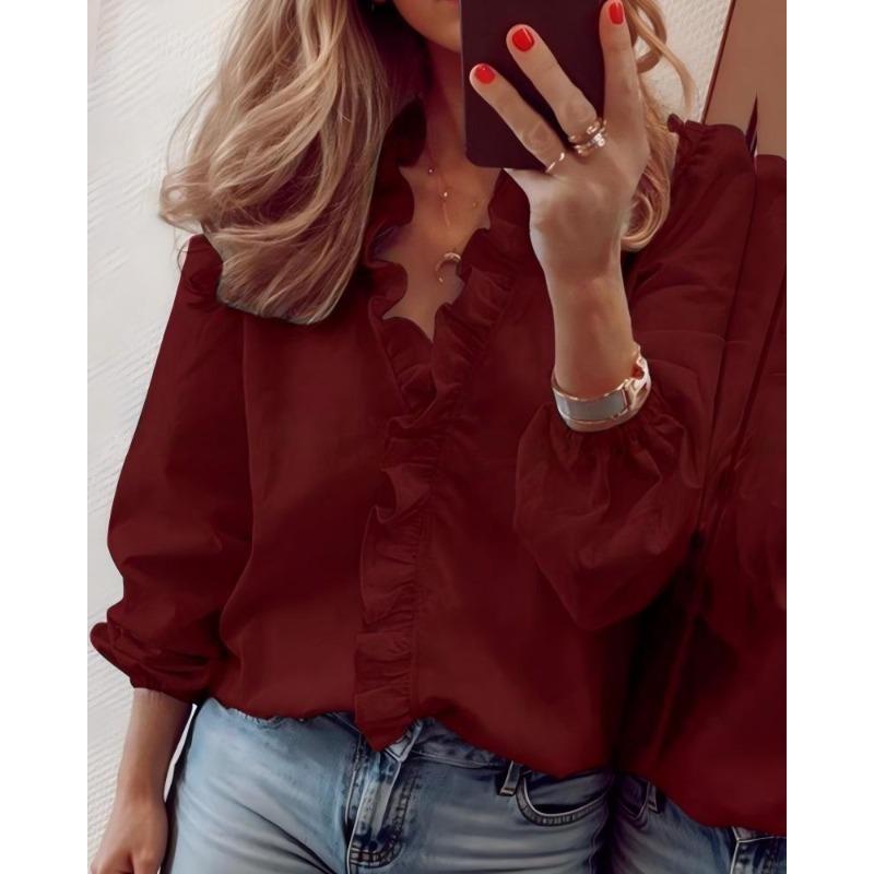 PEYWOW Women's Fashion Casual Summer Spring Autumn Winter V-Neck Blouses & Shirts