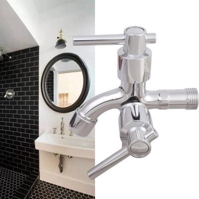 MultiFunctional 1 Inlet 2Outlets Silver Washing Machine Faucet Durability Zinc Alloy Construction Water Connectors