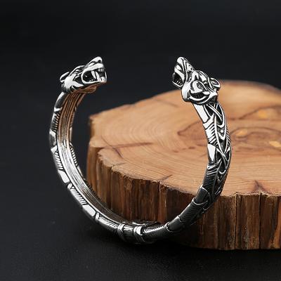 Klassisches Tier Wikinger Doppel-Tigerkopf Verstellbares 316L Edelstahl Herrenarmband Amulett Schmuck Geschenke Dropshipping