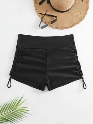 Jednokolorowe spodenki kąpielowe bikini z wiązaniem, rozmiar plus