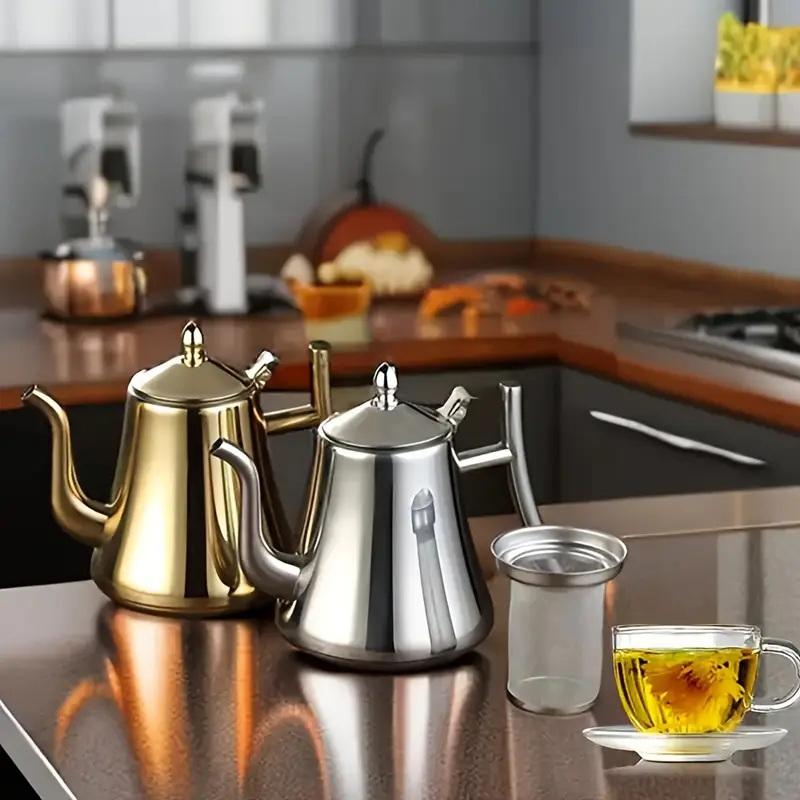 1Pieces 1L Tea Pot With Filter Gold Thicker Stainless Steel Water Kettle Hotel Coffee Pot Restaurant Outdoor Tableware
