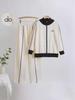 Women's Versatile Color-Block Knit Suit: Age-Defying Stand-Collar Jacket & Wide-Leg Pants Set