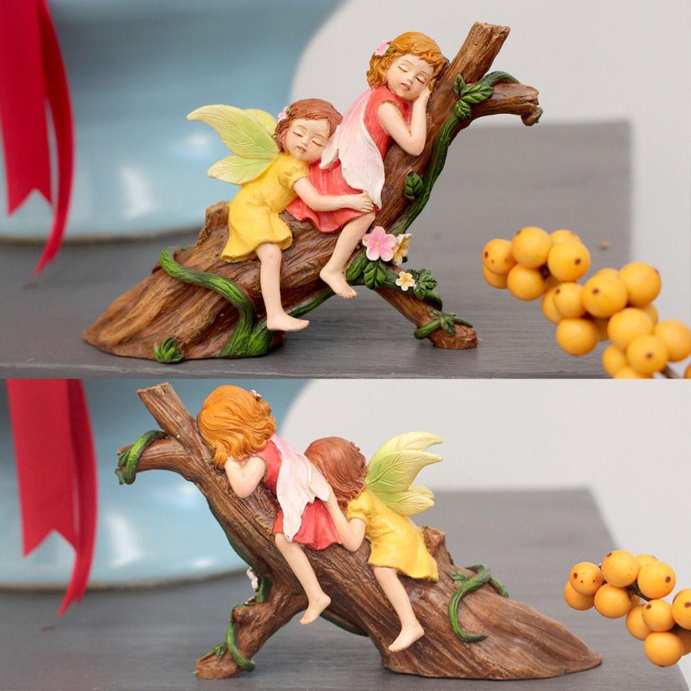 Realistic Garden Fairies Figurines Handmade Baby Fairy Lying on Tree Sculpture Outdoor Garden