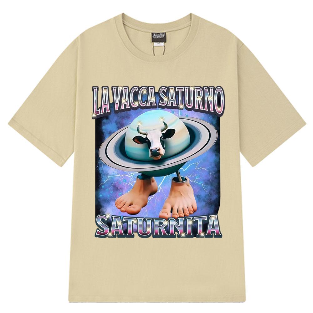 

La Vacca Saturno Saturnita Забавная Корова Мем Футболки Мужская Одежда Мода Юмор Футболка Повседневная Свободная Хлопковая Футболка Уличная 4XL