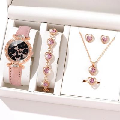 5Pcssetins Wind Niche Popular Fashion Butterfly Ladies Belt Watch Set Bracelet Watch Ladies Watch