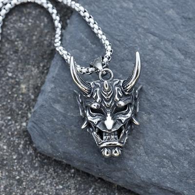 Gotische Langhorn-Dämonen-Anhänger Halskette Japanischer Stil Edelstahl Geistermaske Herren Anhänger Kette Mode Goth Schmuck Geschenk