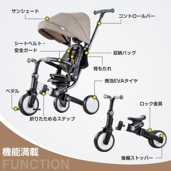 BTM Folding with Push Safety Tricycle 1 Year 2 Year 3 Year Ultra Rotating Adjustable For Easy Birthday Gift Children's Tricycle, Tricycle, Cover,