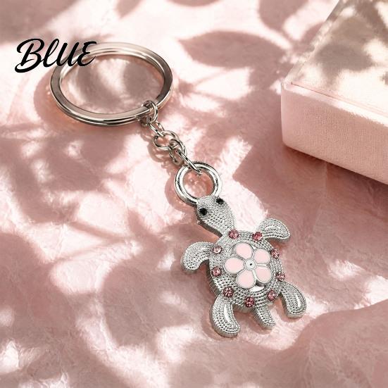 Turtle Key Ring Rhinestone Flower Keychain Luxury Alloy Car Decorative Animal Charm Ring Keychain Pendant for Backpacks Handbag Decoration