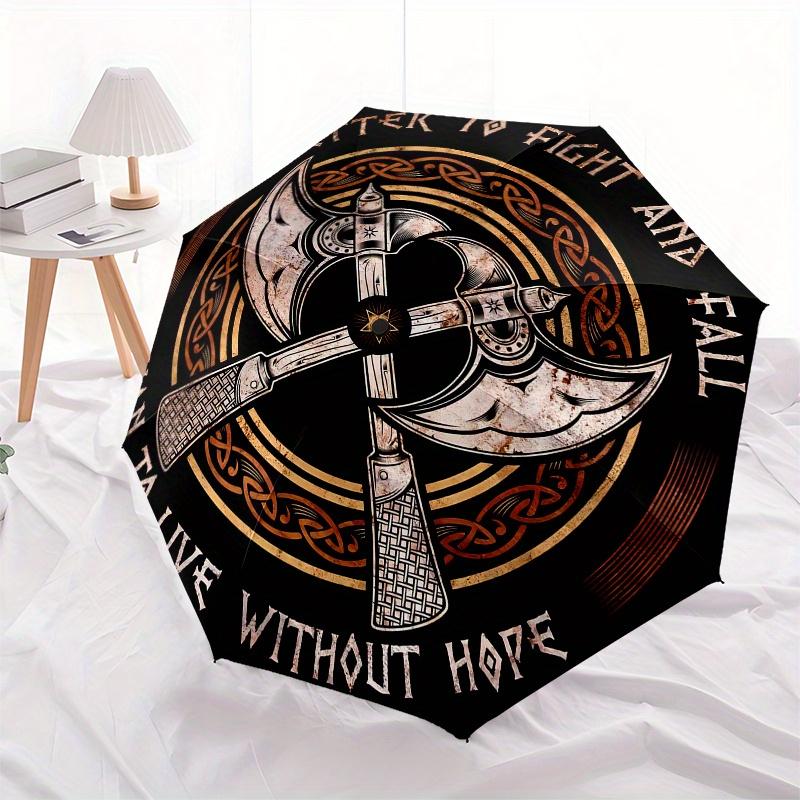 "Viking Axes: 'Better to Fight' Circular Wall Art"Umbrella, Portable 3-Fold Compact Umbrella for Men & Women ES56