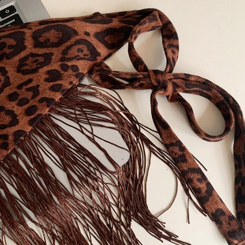 Animal Pattern Tassels Detail Hip Wrap Curtain Triangular Stretchable Belt Waistband Comfortable Daily Party Wear
