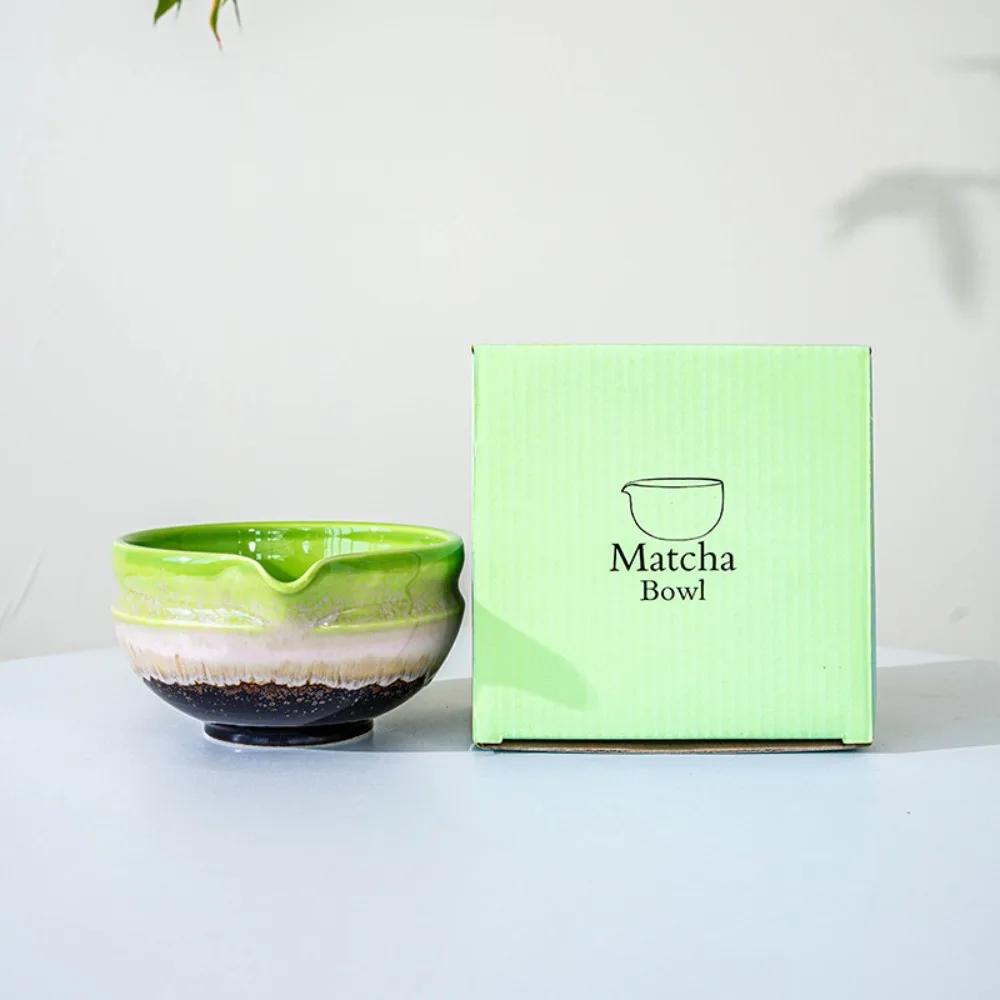 New Ceramic Matcha Bowl with Pouring Spout Reusable Matcha Making Kit Gradient Color Matcha Whisk Holder Tea Lovers