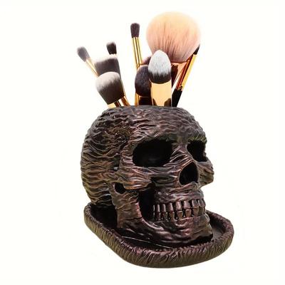 Cross-Border Halloween Skull Makeup Brush Holder & Decorative Flower Pot Resin Craft