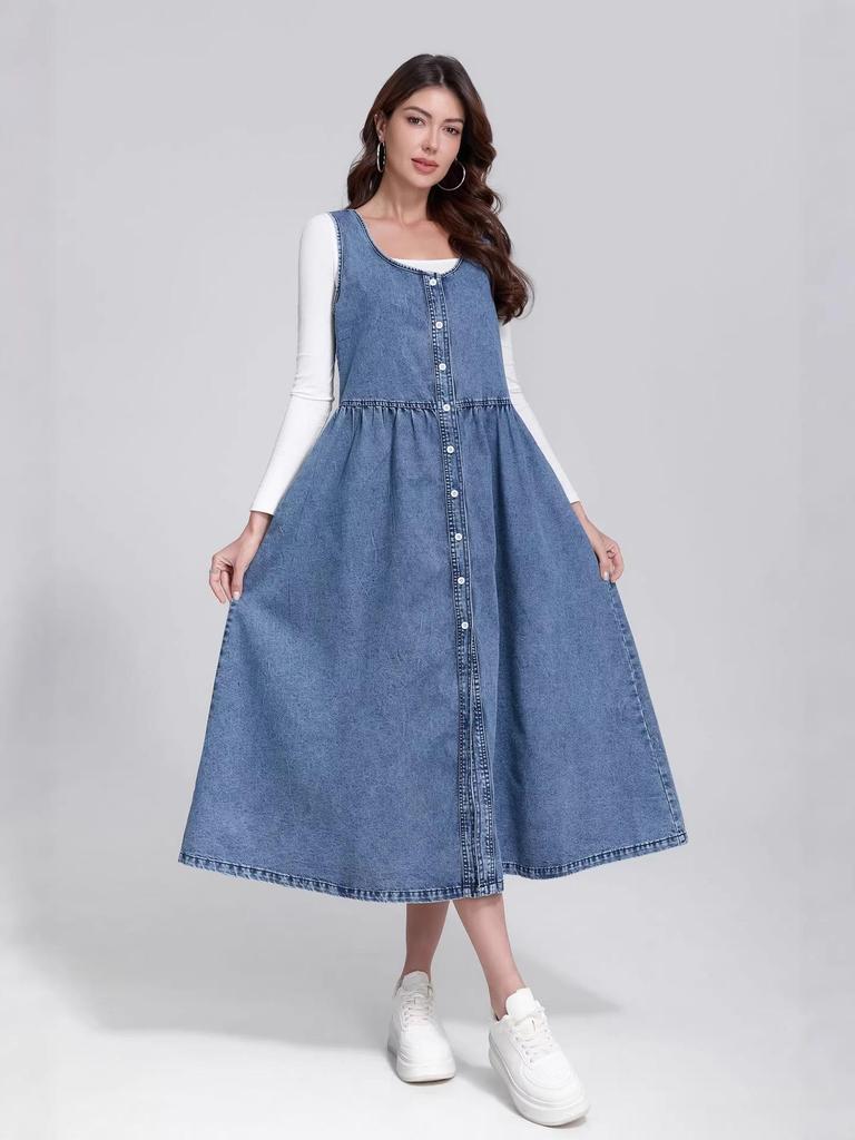 Women's Sleeveless Casual Denim Dress - Summer Style