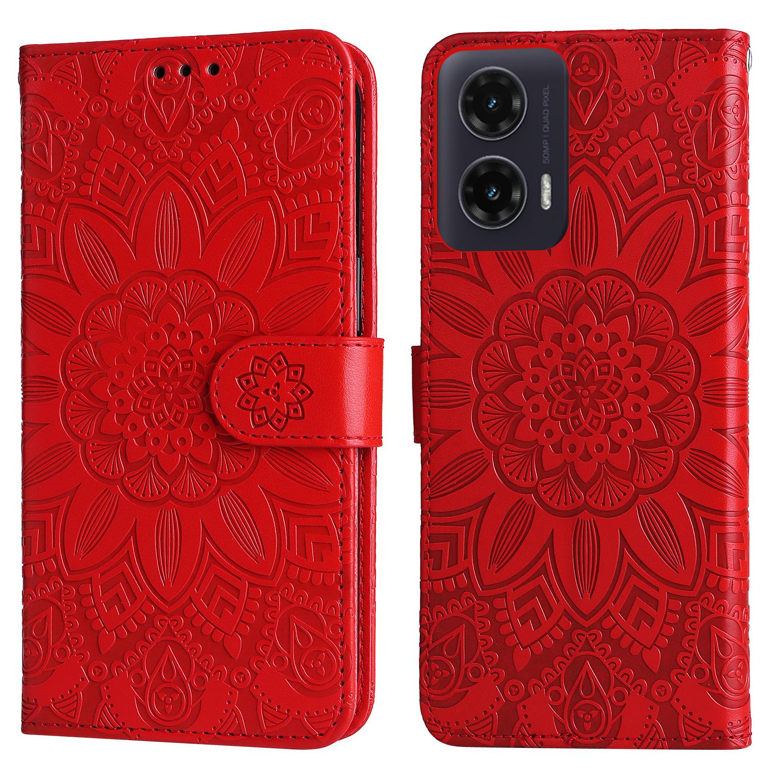 

Чехол для Motorola Moto G35 5G Кожаный чехол-кошелек с оттиском подсолнуха Red