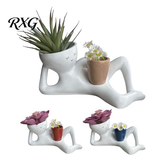 Fun Housewarming Gifts for Plant Lovers Funny Smiling Face Planter, Lying Down Lazy Guy Pot with Drainage Unique Cactus Planter Gift Birthday