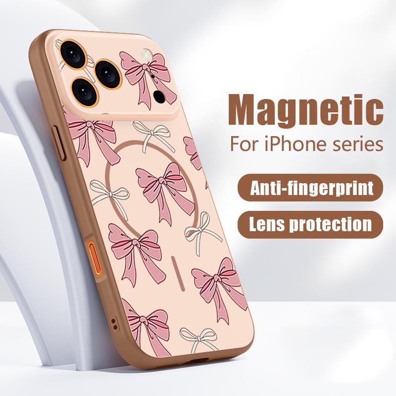 Magnético Para Magsafe Funda Para iPhone 17 Pro Max Patrón de Lazos Rosas Cubierta con Sensación de Piel Para iPhone 16 15 14 13 Pro Max