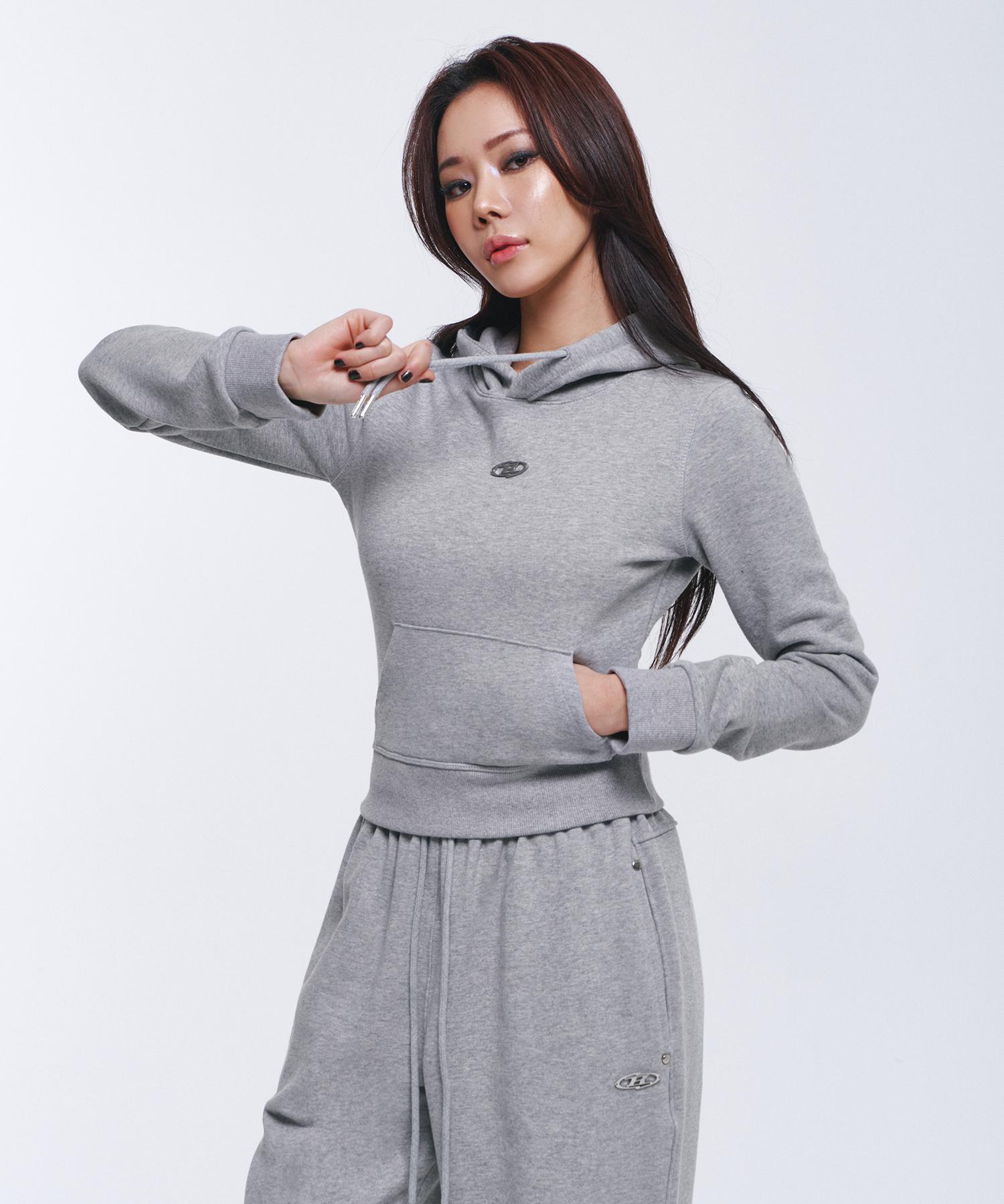 Born To Win W B Pendant Cotton Crop Hoodie [Melange Grey] Melange Grey/1