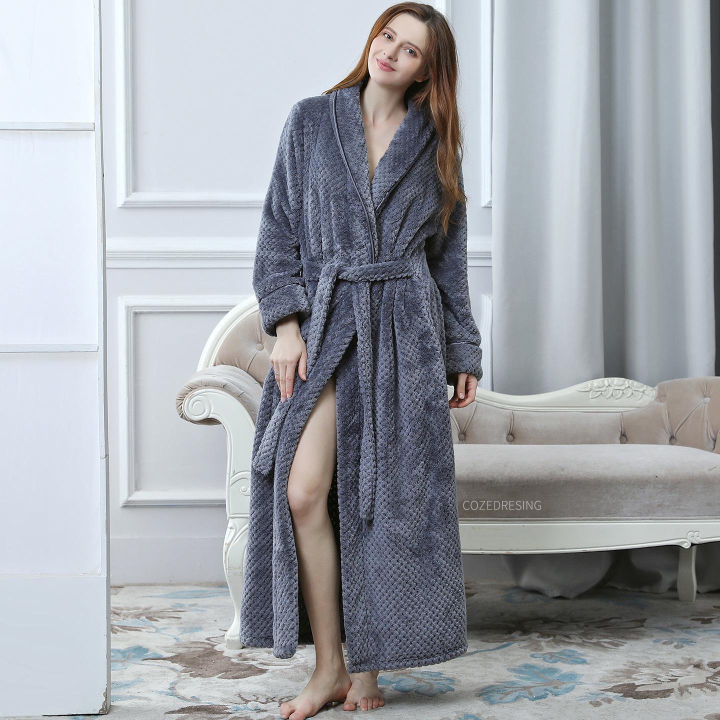 

Очень длинный жаккардовый фланелевый халат для пары - Толстый теплый флисовый банный халат для мужчин и женщин, Зимняя пижама больших размеров M (150-160CM, 80-120 lbs)