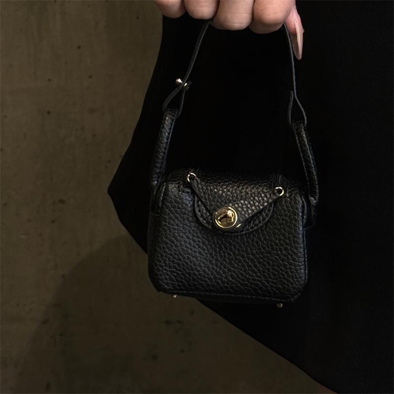 

Мини кожаная текстура модная сумка для Airpods Pro 2 3 2 1 для Samsung Galaxy Buds для Xiaomi чехол для наушников со шнурком чёрный