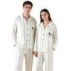 Couple pajamas women's autumn long-sleeved cotton  boys lapel cardigan autumn loungewear striped suit