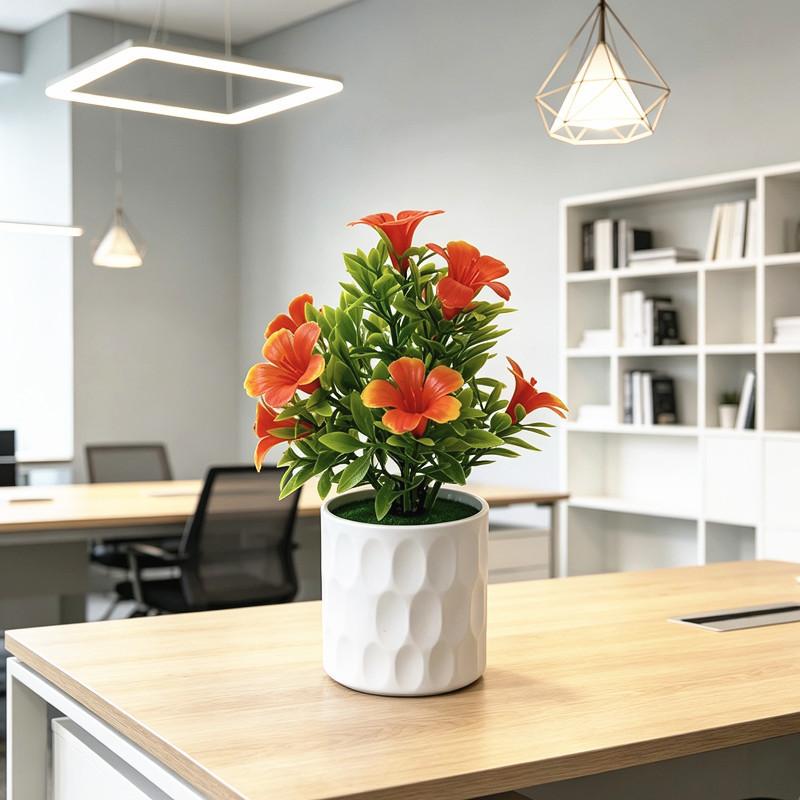 Fake 9 Lily Flower Plastic Vase With Base Decor For Wedding Photography And Home Ornament