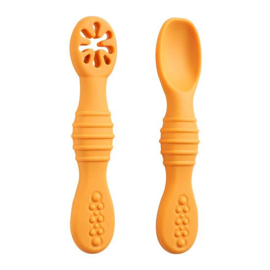 Soft Tip Spoons for Newborns 2Pcs Silicone Baby Spoon, Toddler Training Spoon Puree Fruit Puree, Babies Non-Slip Handle Infant Feeding Self