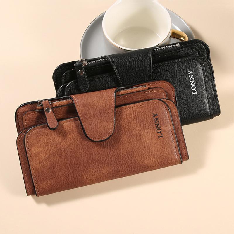 Women Long Wallet Money Clip PU Leather 3 Fold Women's Wallets Clutch Color Blocking Retro Coin Purse Card Holder