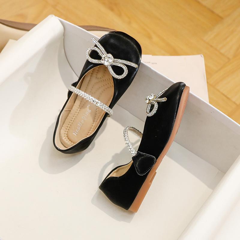 

Newest Children Leather Shoes Girls Baby Comfortable Soft Bottom Butterfly Rhinestones Princess Toddler Kids Flats A 25