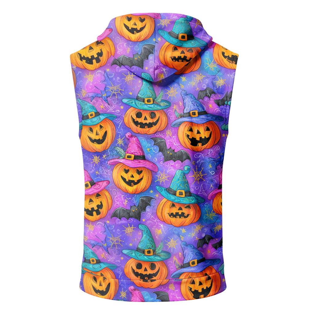Men's Print Sleeveless Hoodie with Pockets and Drawstring - Casual Tank Top Vest for Outdoor Sports