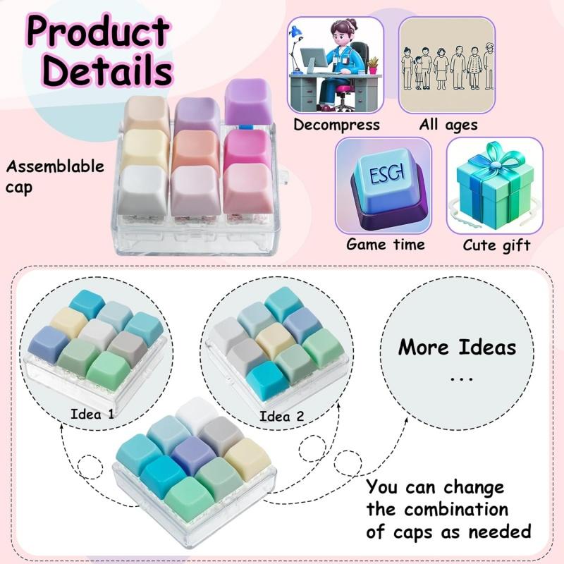 Kolorowa Breloczek Fidget Toy Klawiatura 9 w 1 Klawiatura Przycisk Dekompresyjny Klikacz Palcami Zabawki Odstresowujące Fidget Prezenty