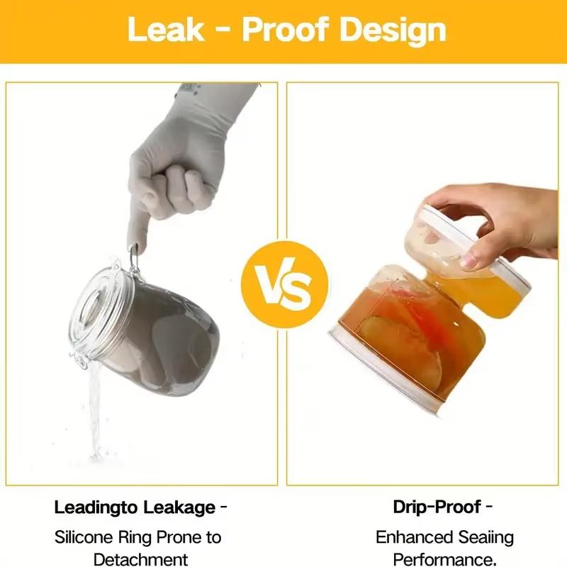 Verbessertes Trocken- & Nass-Trenn-Gurkenglas mit Gabelaufbewahrung Wiederverwendbarer Auslaufsicherer Klappdeckel-Behälter für Küchen-Essentielles Gadget